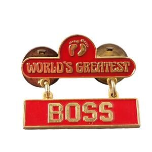 Vintage Hang Ten World's Greatest Boss Pin, Red Enamel, Taiwan Made